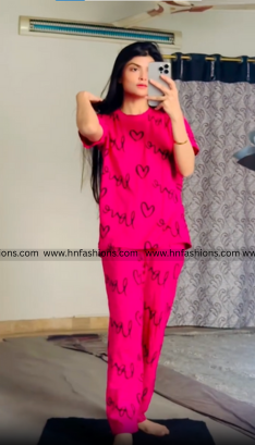 Atishi Pink Love Heart Printed Night Suit