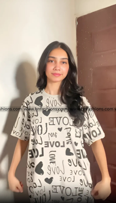 Drop Shoulder Love Printed  Night Suit