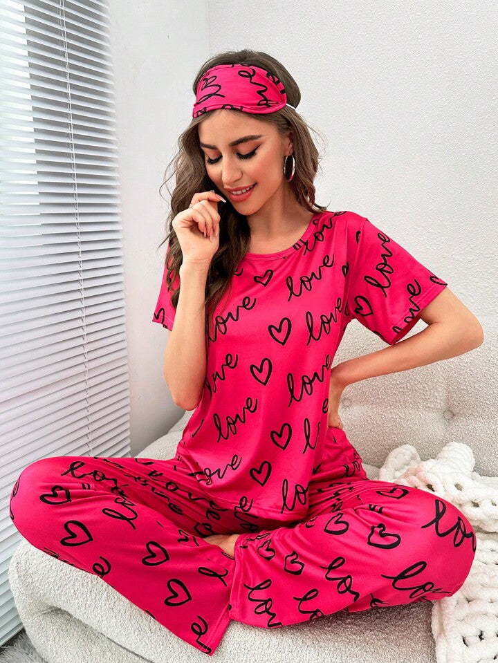 Atishi Pink Love Heart Printed Night Suit