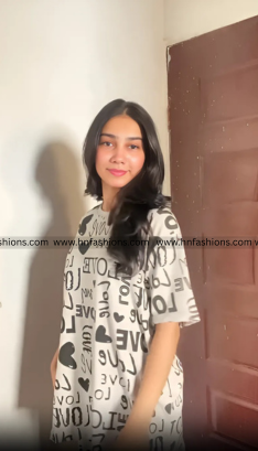 Drop Shoulder Love Printed  Night Suit