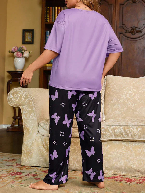 Purple Heart & Butterfly Printed Night Suit