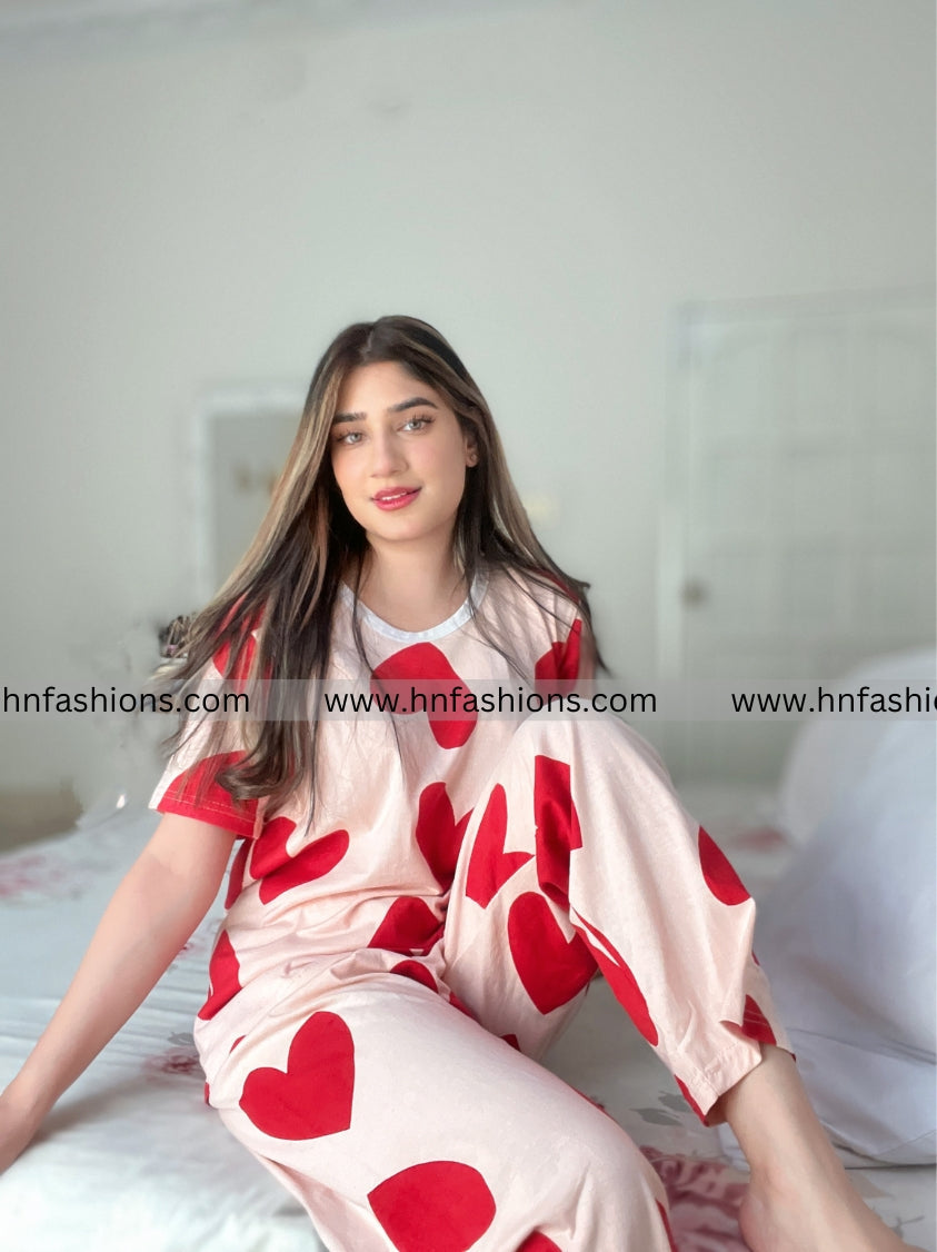 Pink Dilber Printed Night Suit