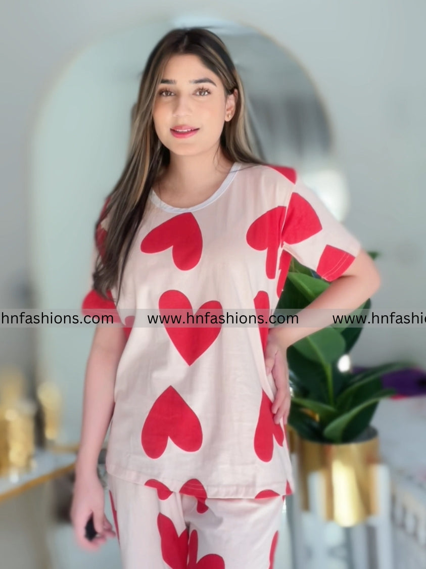 Pink Dilber Printed Night Suit