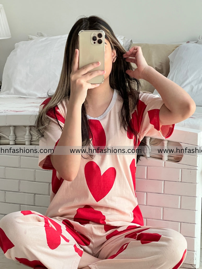 Pink Dilber Printed Night Suit