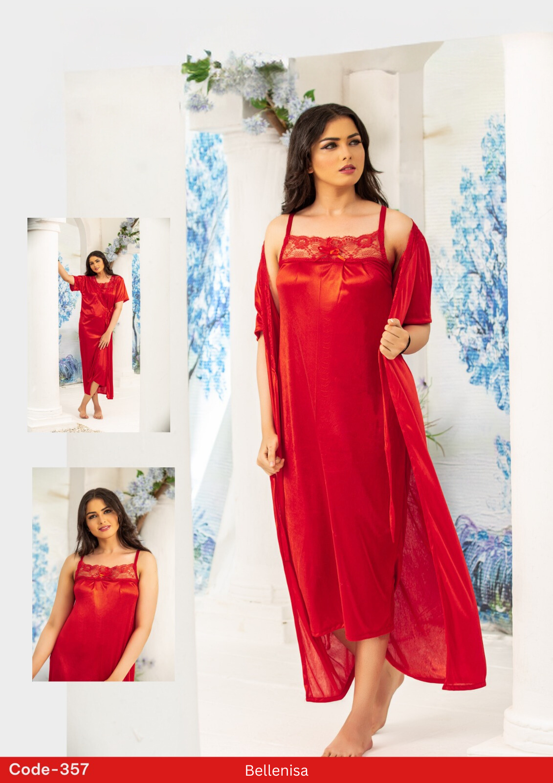2-Piece Bridal Silky Nighty Set – Long Inner & Gown-357