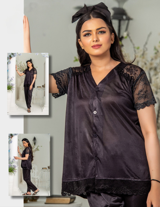 Elegant Silk Pajama Set – Shirt & Trousers
