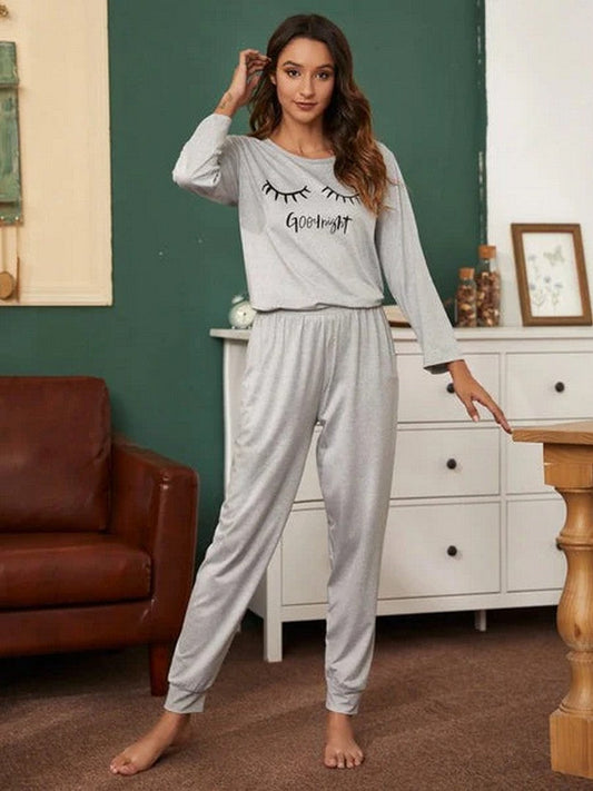 Grey Good Night Printed Night Suit