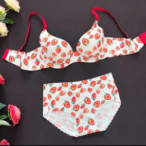 Fancy Printed Lemon Design Pushup Bra Panty Set