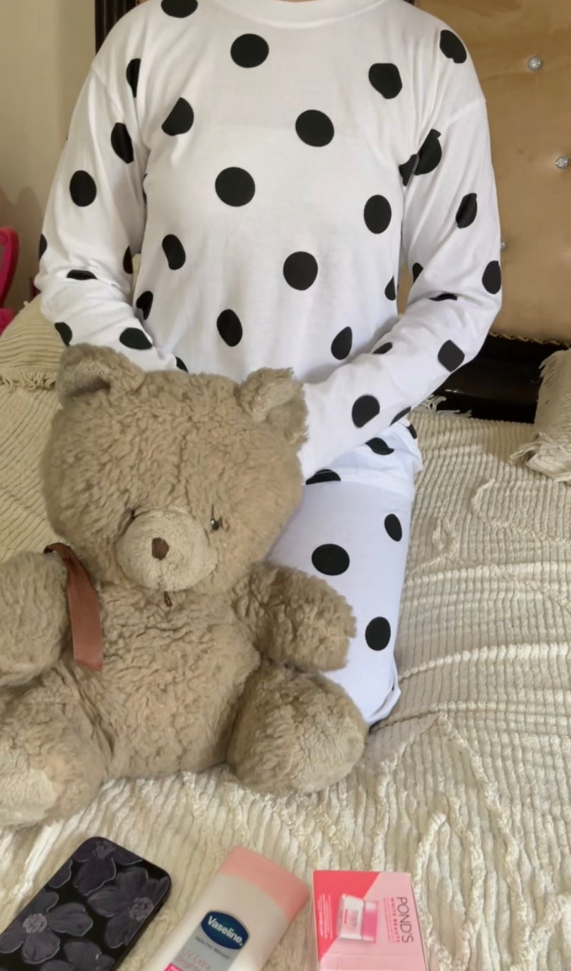 Black & White Doted Printed Night Suit