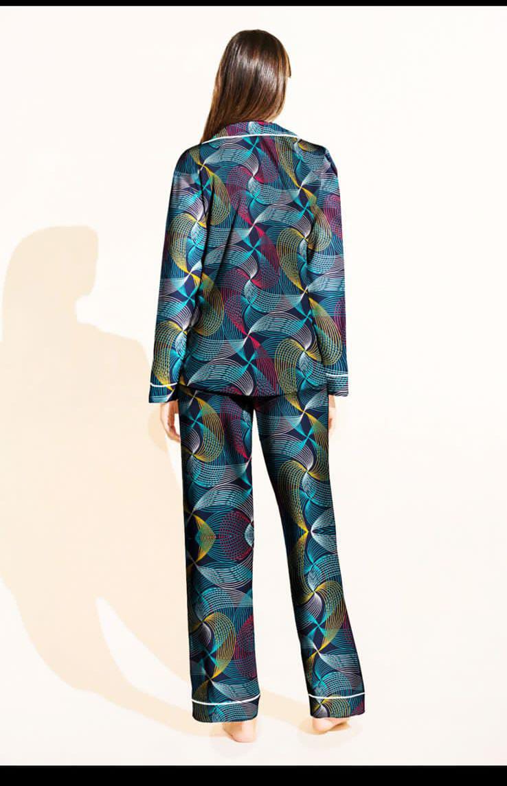 Multi-Print Linen Pajama Set – Soft & Stylish Nightwear for Women