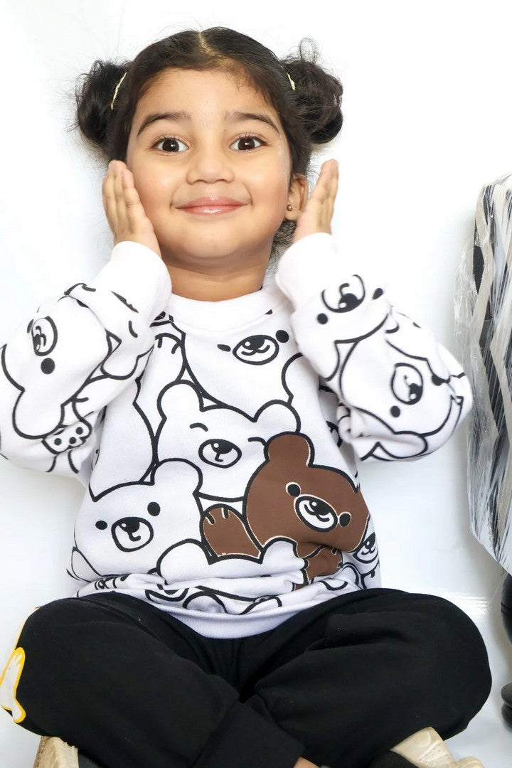White Bears Print Sweatshirt With Trouser For Kids (2 Piece)