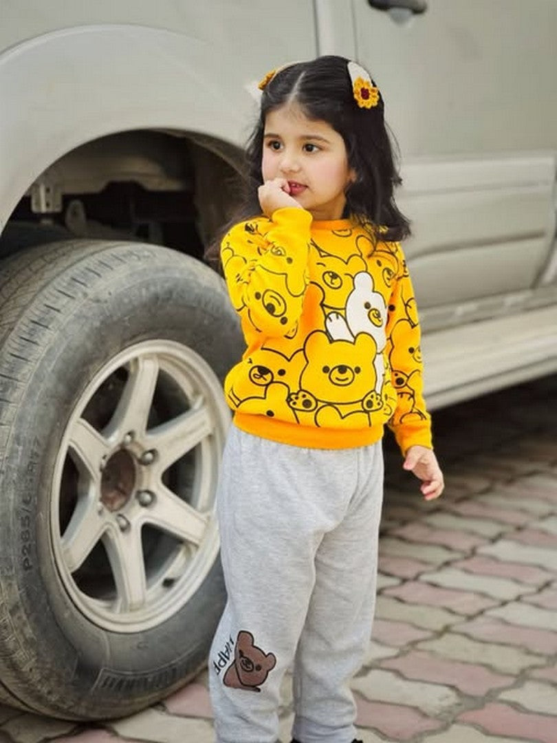 Yellow Bears Print Sweatshirt With Trouser For Kids (2 Piece)