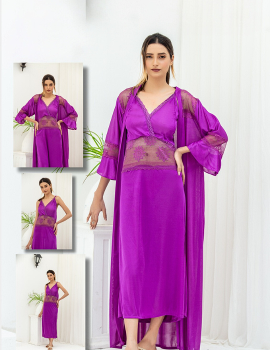 Bridal Nightwear Set – Long Inner with Sheer Net Gown