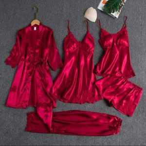 5-Piece Nighty Set – Premium Silk Jersey | Free Size