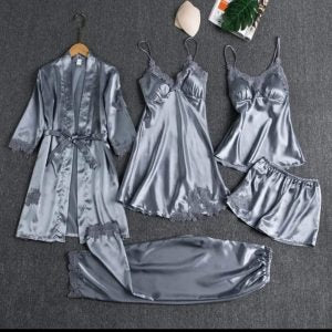 5-Piece Nighty Set – Premium Silk Jersey | Free Size