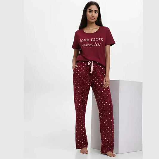 Love More Worry Less Printed Night Suit