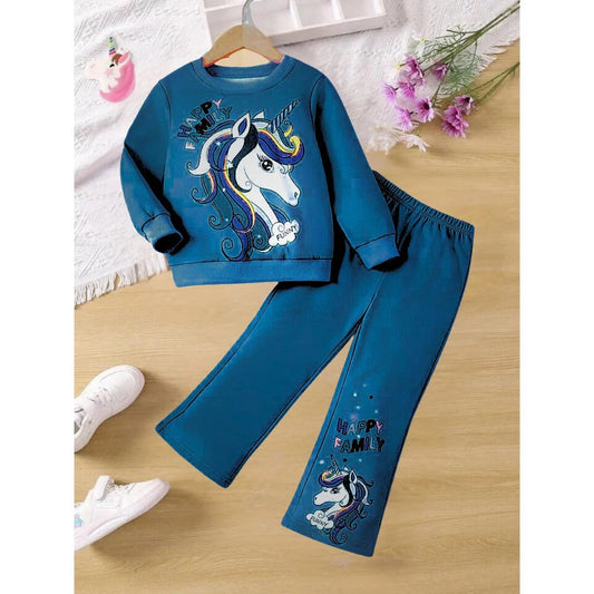 Navy Blue Happy Family Printed Fleece Winter Suit For Kids