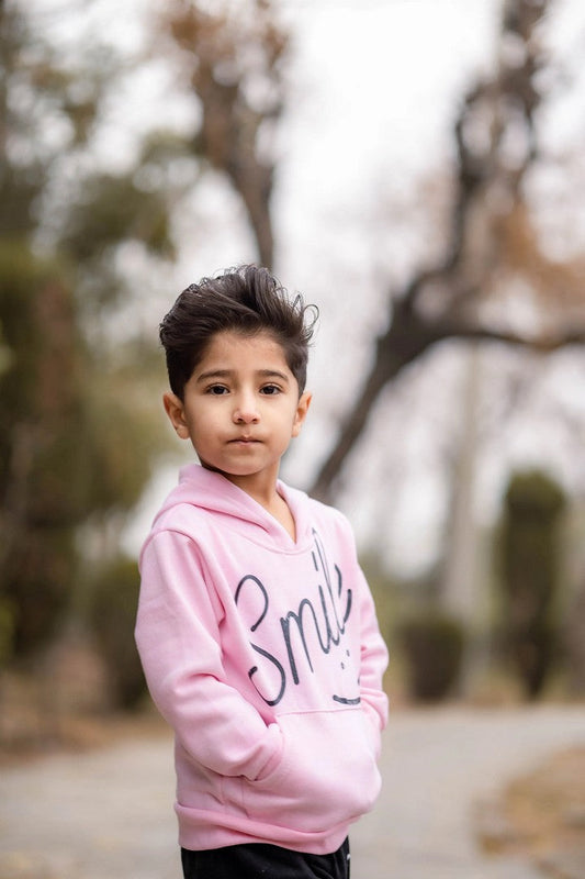 Pink Smiley Printed Hoodie With Trouser For Kids