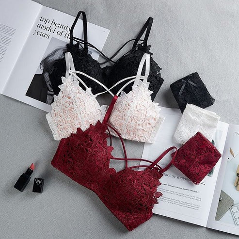 New Embroidered Floral Design High-Quality Bridal Padded Bra Set - 057