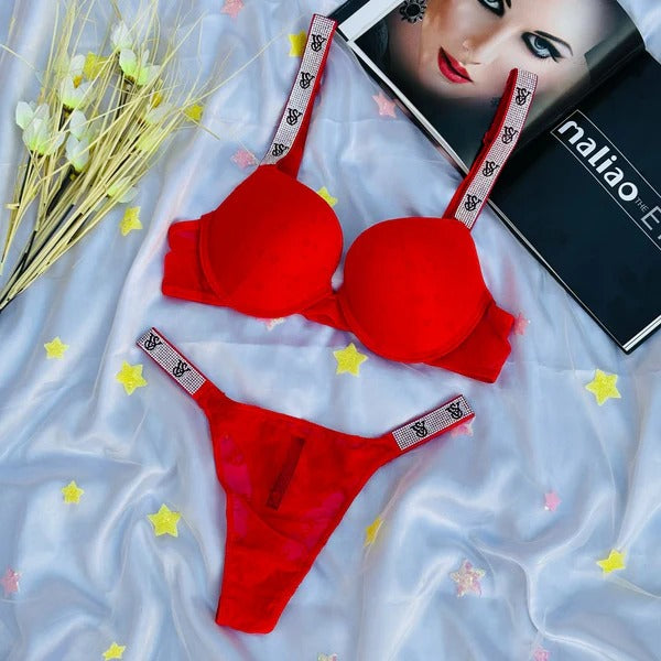 Wired Rhinestone Strap Bra & Panty Set – 1st Copy of Victoria's Secret -
