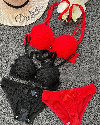 New High-Quality Front Open 2-in-1 Shoulder Straps Wired Push-Up Bra & Panty Set -