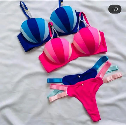 Imported Premium ICECREAM Bra & Panty Set with Beads – Soft Padded - 078