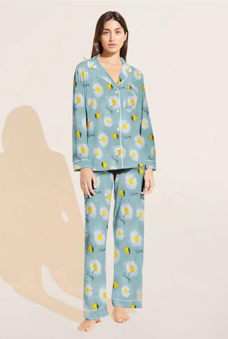 Floral Printed Linen Pajama Set – Soft & Breathable Nightwear |